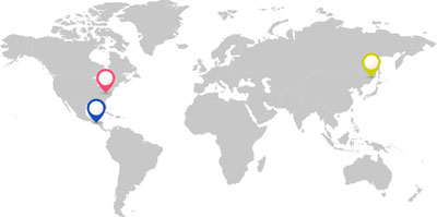 World Map with 3 points of interest