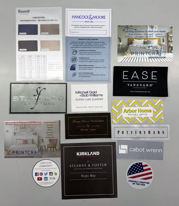 Multiple examples of custom furniture tags