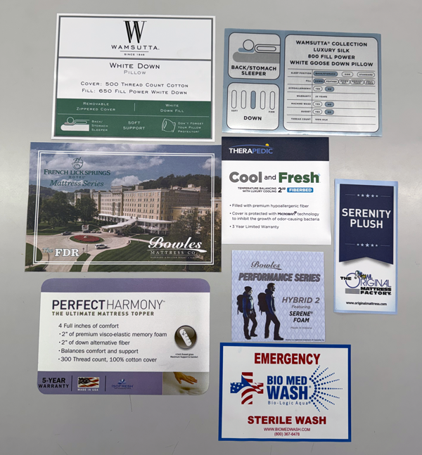 Mattress-Product-Tags Multiple examples of mattress tags