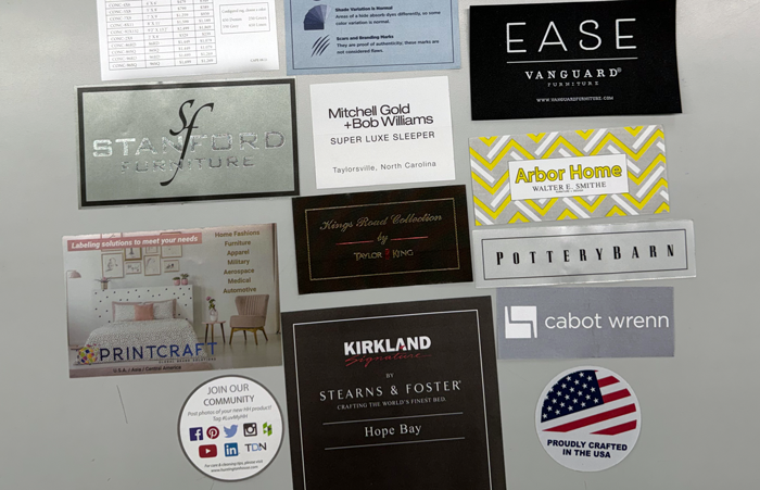 Multiple examples of custom furniture tags