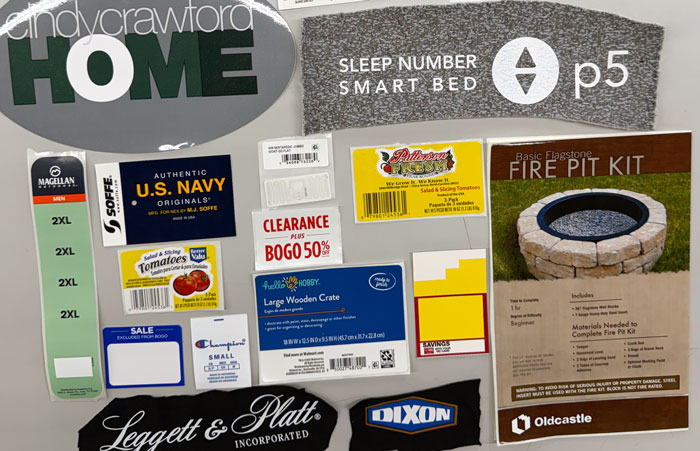 Multiple examples of custom retail product tags