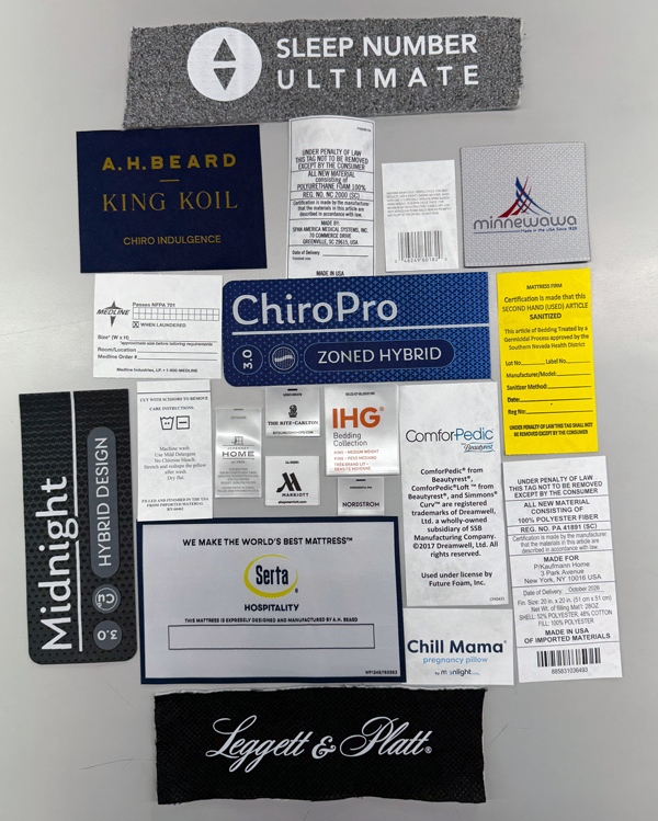 sleep-products-tags-labels Multiple examples of sleep product tags